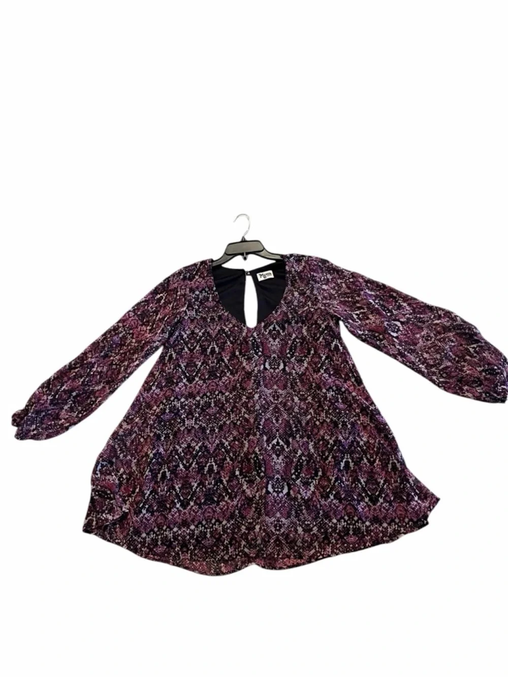 Show Me Your Mumu Snake Print Mini Purple Dress Boho Flowy Bell Sleeve M